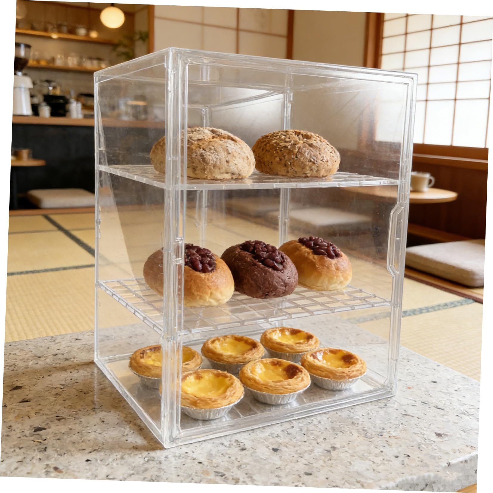 Vitrina Transparente de Panadería de 3 Niveles Ajustable para Postres