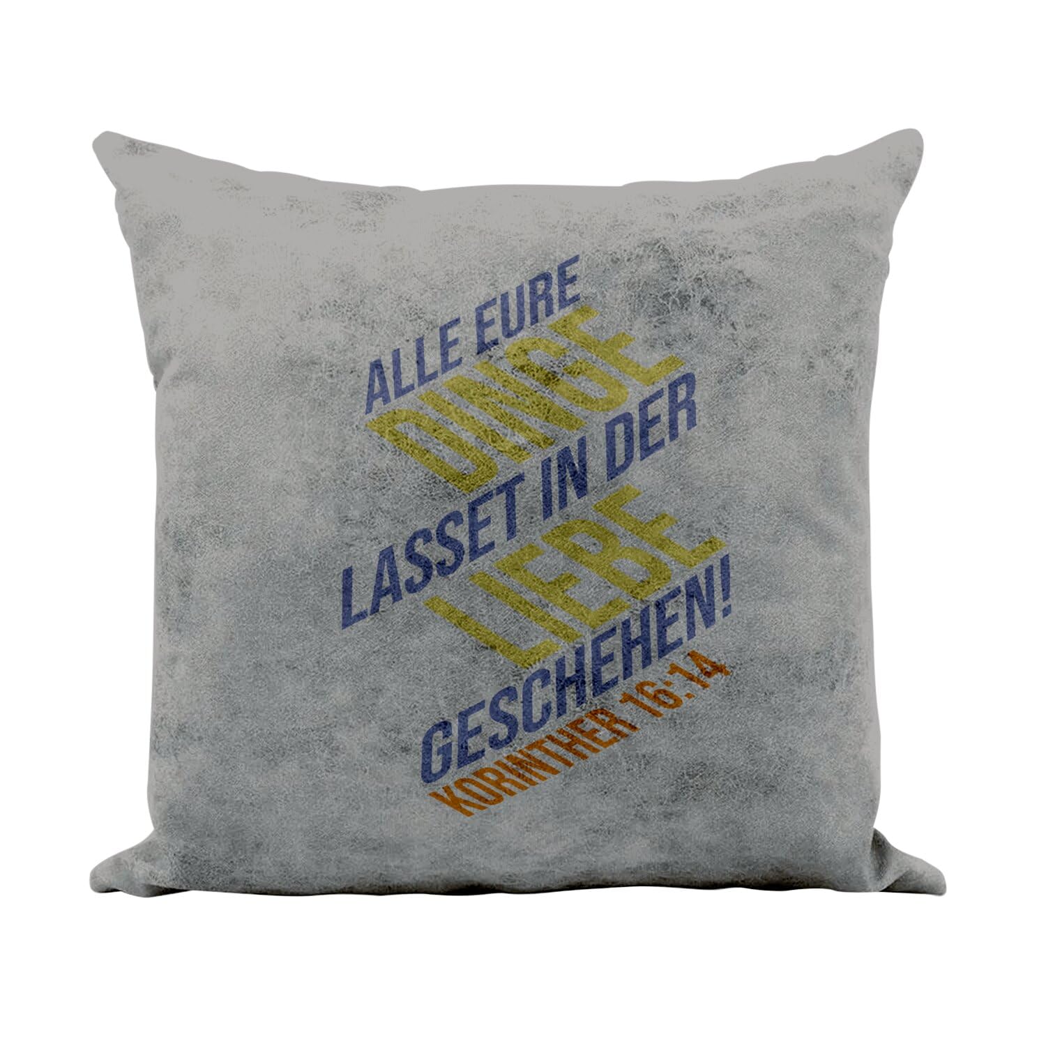 Coussin similicuir gris 40x40 cm housse lavable citation Korinther pour soulager le dos