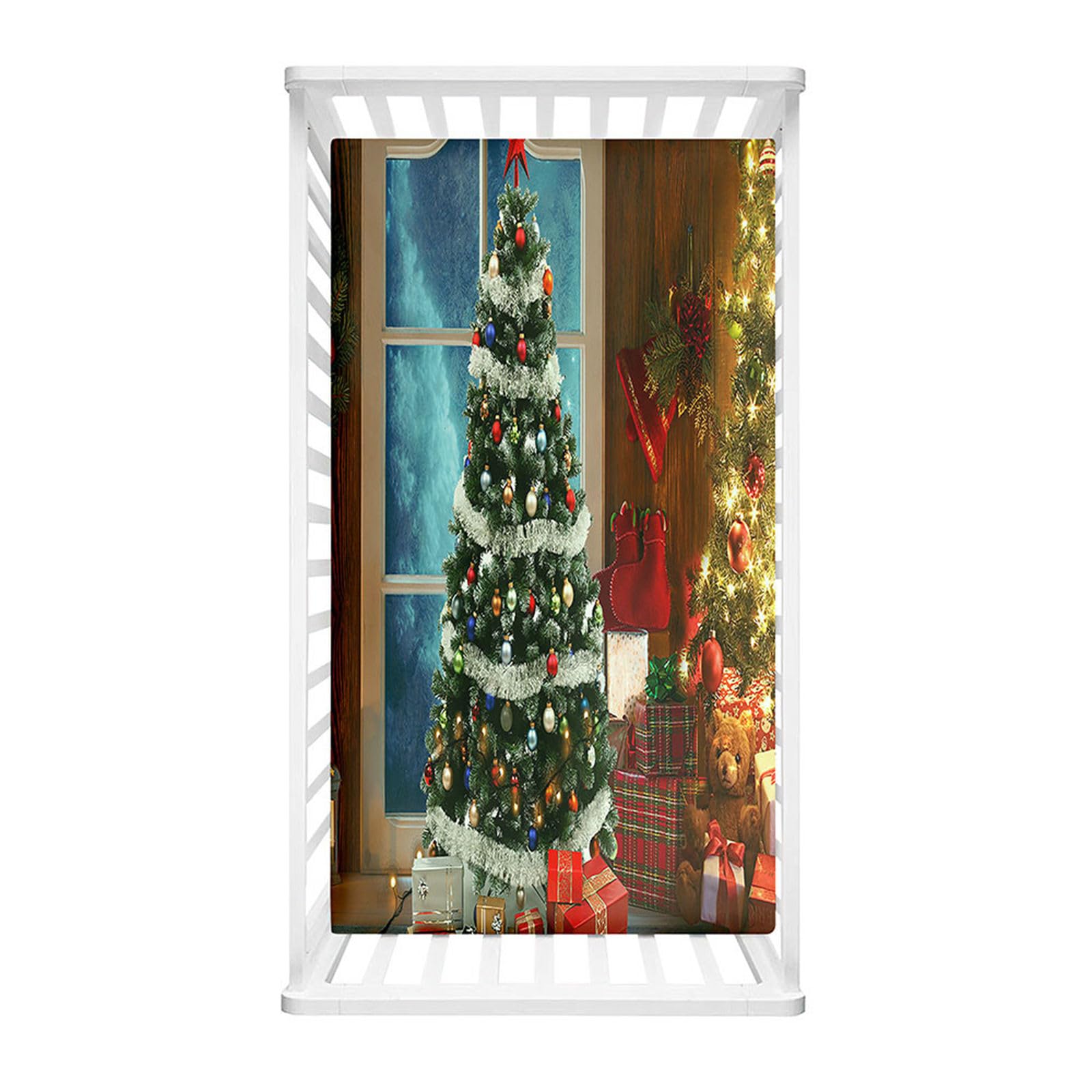 Odot Cot Bed Fitted Sheets, Merry Christmas Moses Basket Fitted Sheet Microfibre Crib Fitted Sheets Soft Baby Bed Sheets Bassinet Sheets Cot Bed Mattress Protector (Christmas Tree,51x85cm)