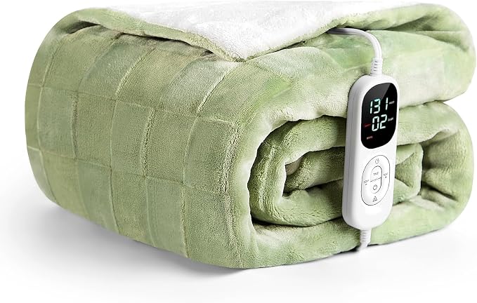IUUI Heated Blanket Electric Throw Checkered- 50x60 Inches Soft Flannel Heating Blanket,Fast Heating Blanket 6 Heating Levels & 2 Hours Auto Off ETL Certification, Gifts for Women (Sage Green, Throw)