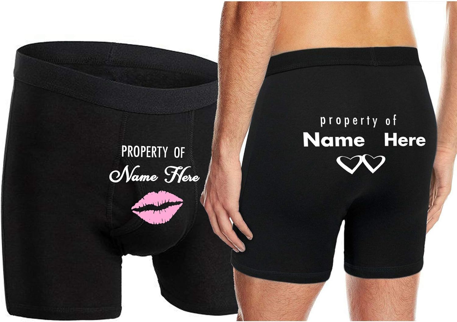 Property of Custom Name Mens Boxers 2 pcs set : Black Boxer Brief Underwear