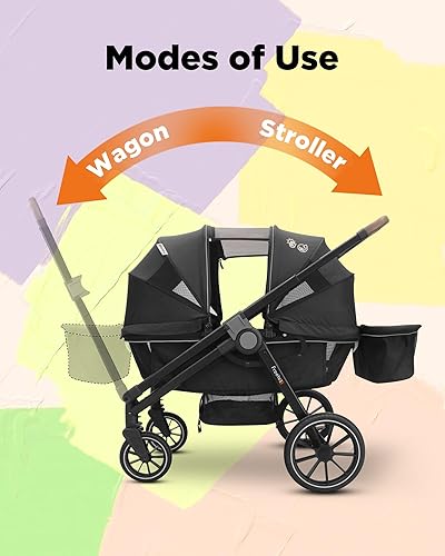Miniatura 3 de Cochecito de vagón tándem - Diseño todo terreno 2 en 1, doble asiento, gran almacenamiento, toldo ajustable, bandeja infantil extraíble para niños