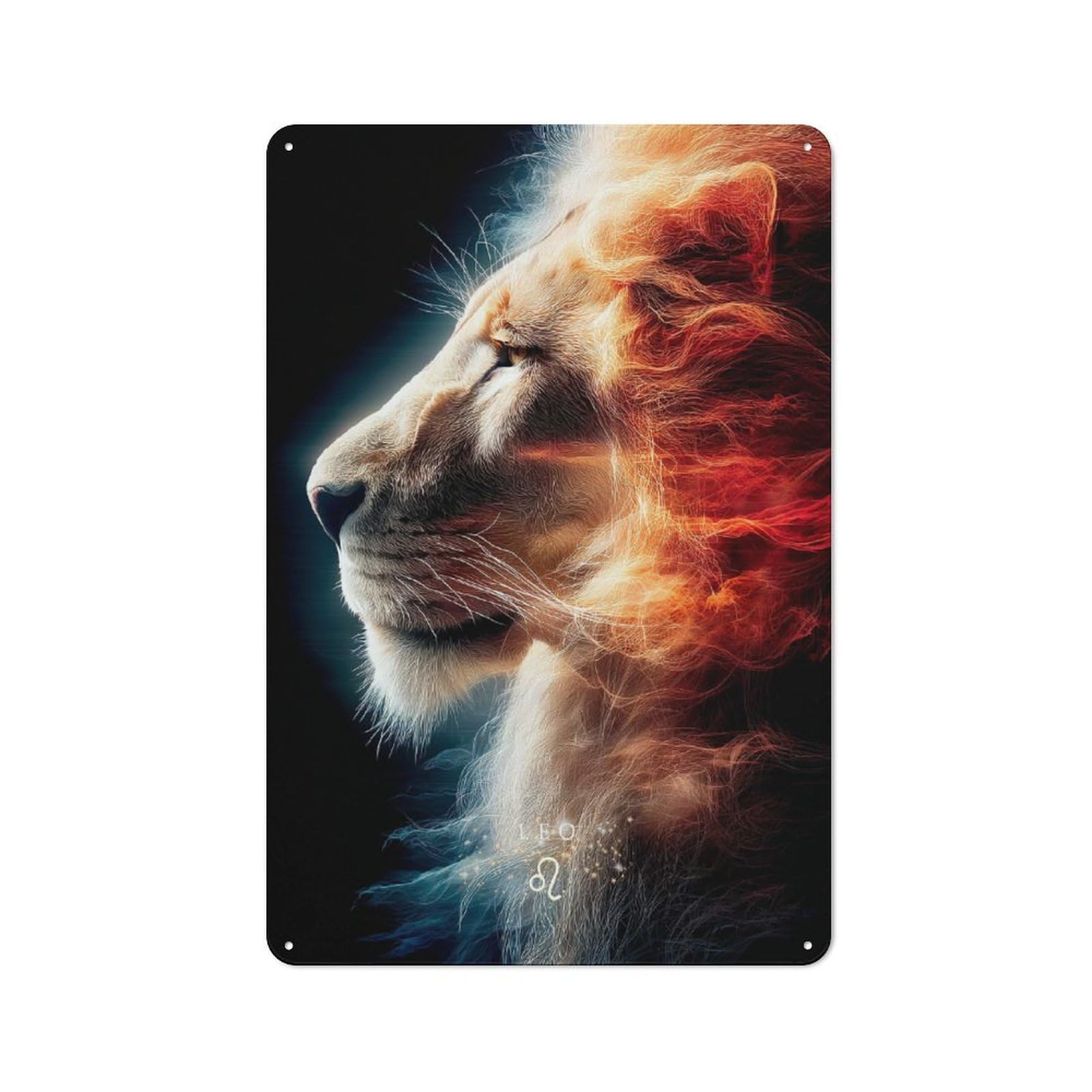 Shed Style Decorative Metal Plaque 30x20cm Featuring Fiery Leo Zodiac Sign Lion Portrait, Porch Wall Decor for Patio Bar, Workshop, Shed Or Kitchen