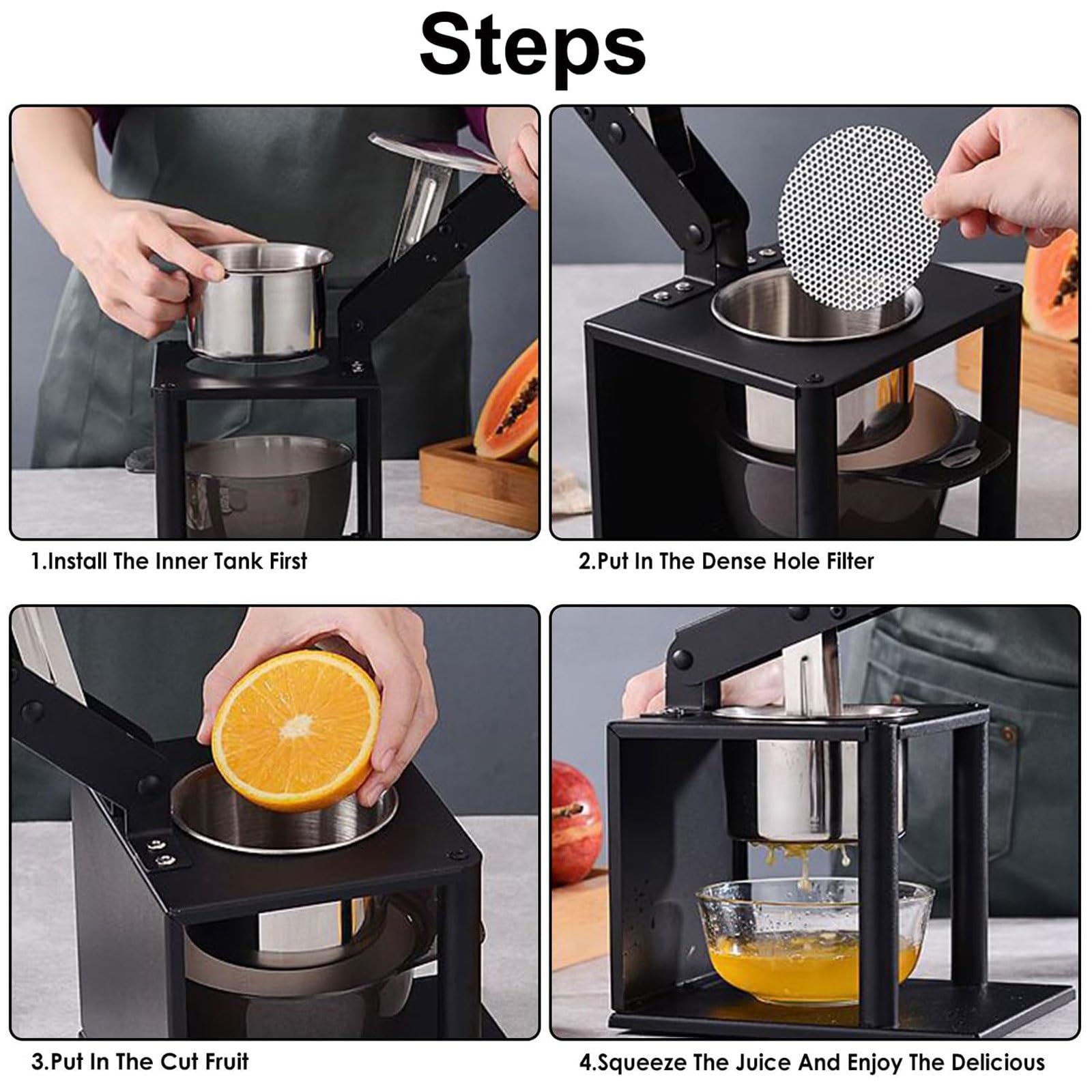 Exprimidor manual de cítricos, exprimidor de frutas de acero inoxidable prensado a mano para el hogar, exprimidor manual de prensado en frío de alta resistencia para granada, cítricos, naranjas, pom