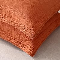 Vista 3 de WINLIFE - Funda de almohada acolchada 100 % de algodón con estampado floral (Estándar, Naranja Quemado)