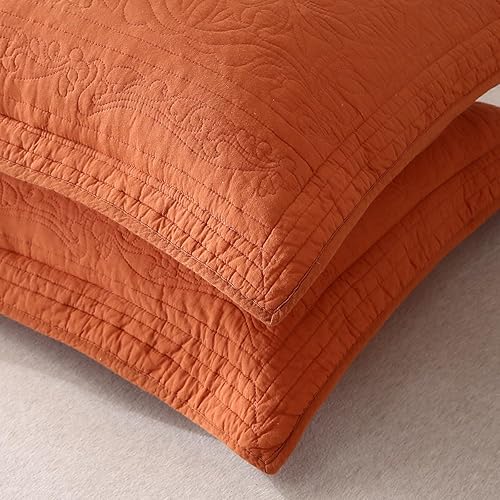 Miniatura 3 de WINLIFE - Funda de almohada acolchada 100 % de algodón con estampado floral (Estándar, Naranja Quemado)