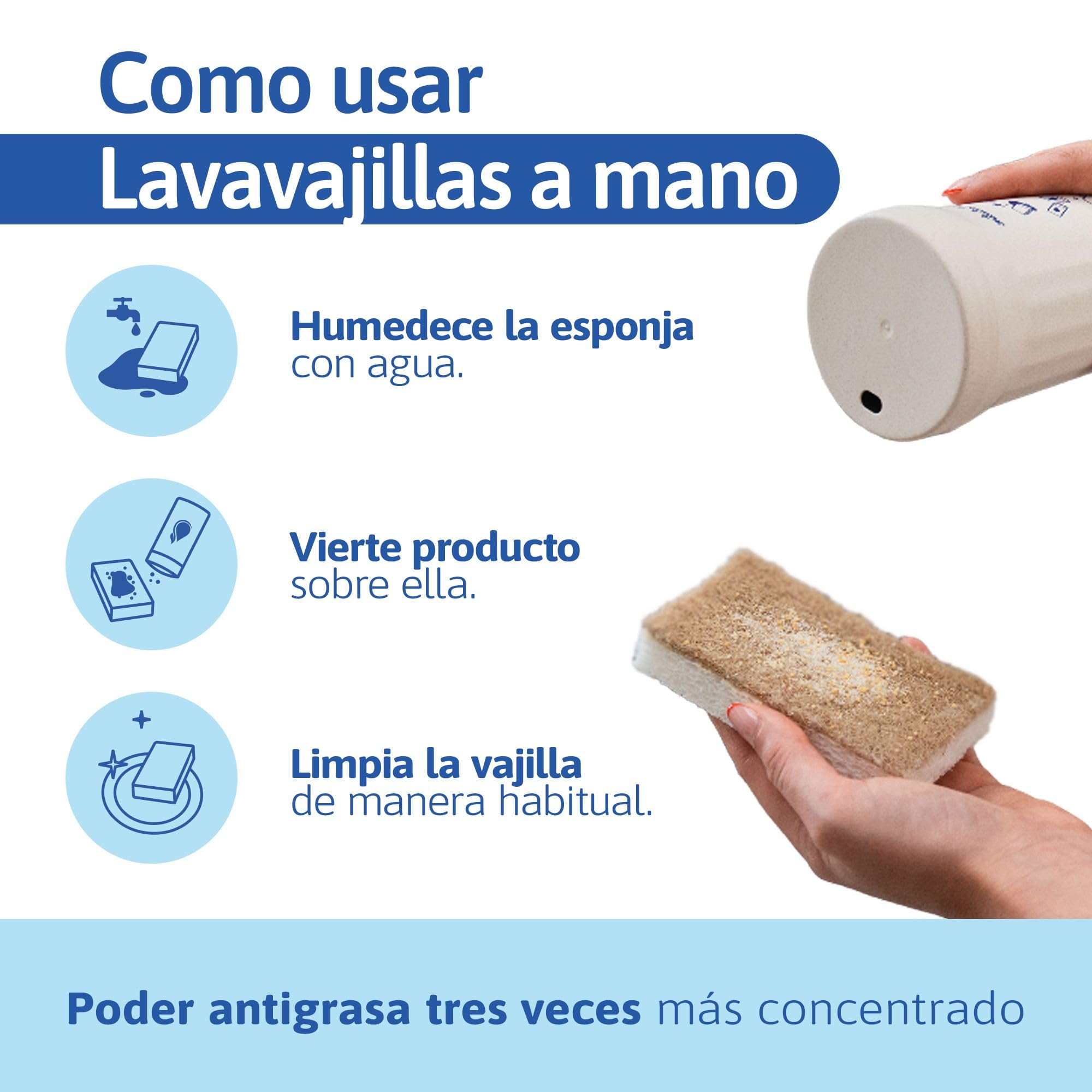 Natulim Pack Lavavajillas a mano - Eficaz en la Eliminación de Grasa y Restos de Comida - Contiene dispensador reutilizable, 2 esponjas y sobre de lavavajilla en polvo 250 Gr. (1 Pack)