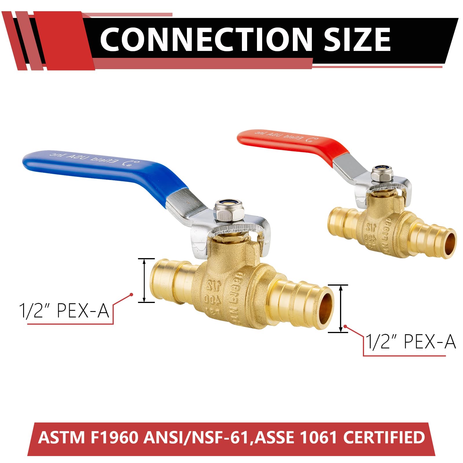 Paquete de 10 válvulas de bola de latón EFIELD Pex-A de 1/2 pulgada x 1/2 pulgada para agua caliente y fría, agua potable, ASTM F1960, certificado cUPC (10)
