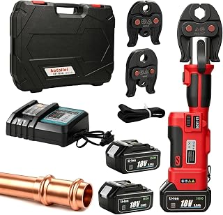 Pro Press Copper Pipe Crimping Tool Kit - 2x 5.0Ah Battery Powered - 1/2" 3/4" 1" US Standard Jaws - Cordless Electric Hydraulic Copper Pipe Crimping Tool for Plumbers（KF-1930）
