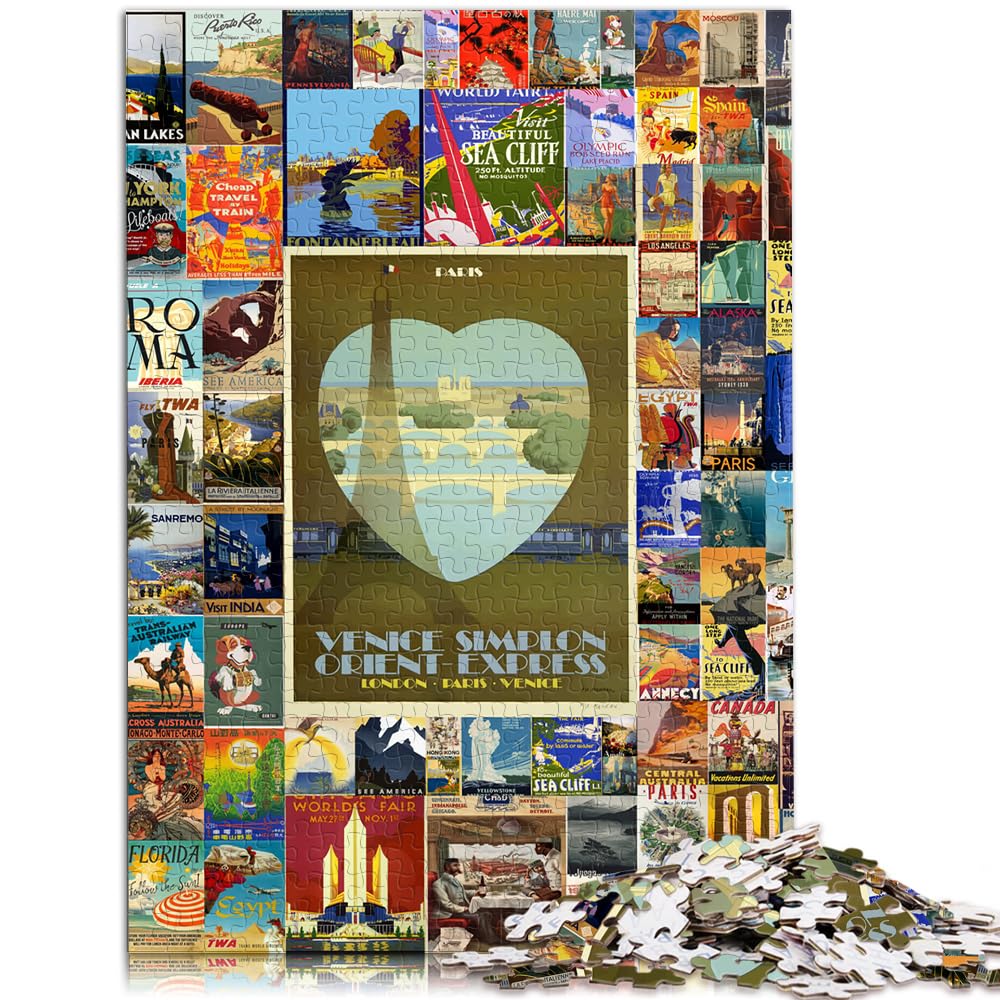 Vintage Travel Wall Art 1000 Piece Puzzle Educational Games Wood Jigsaw Home Decor 50x75cm