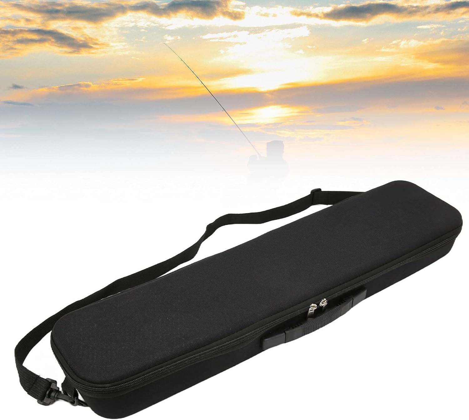 Fishing Pole Storage Bag, Shock Resistant Comfortable Portable Hard Shell Fishing Tackle Case with Long Straps for Storage Fishing Accessories