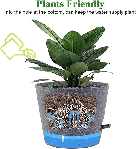 Miniatura 3 de Macetas de riego automático para plantas de interior, macetas de 12 pulgadas con agujeros de drenaje, macetas de plástico con depósito profundo,