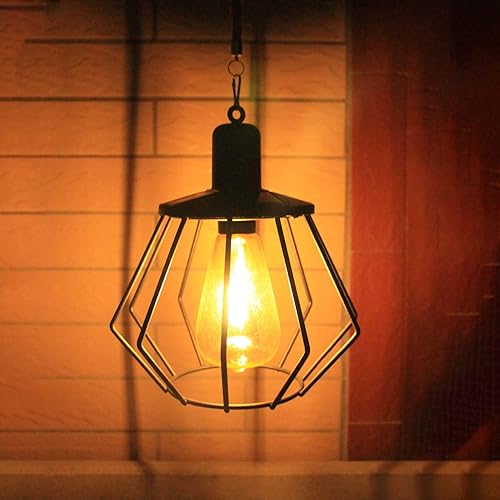Miniatura 7 de Faroles solares colgantes de metal vintage para exteriores, lámpara de luces solares blancas cálidas, impermeable, diseño de bombilla Edison para