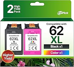 CanPick 62XL 62 XL Printer Cartridges Replacement for HP 62 Printer Cartridges for HP 62xl Black and Colour for HP Envy 5640 5540 7640 5548 5544 5646 OfficeJet 5740 5742 250 Cartridges