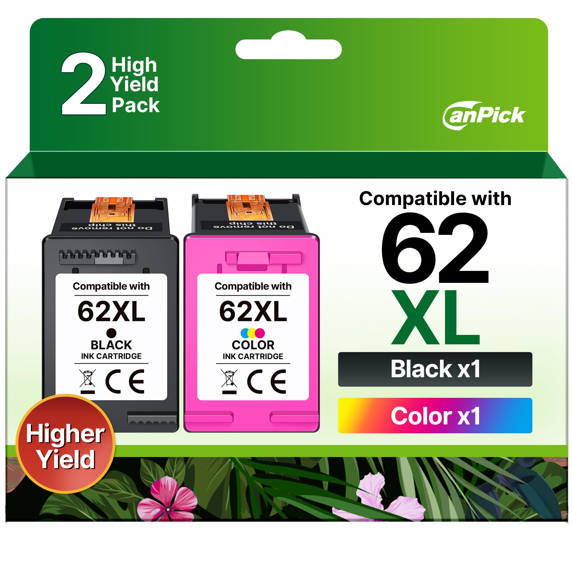 CanPick 62XL 62 XL Druckerpatronen Ersatz für HP 62 Druckerpatronen für HP 62xl schwarz und Farbe für HP Envy 5640 5540 7640 5548 5544 5646 OfficeJet 5740 5742 250 Patronen