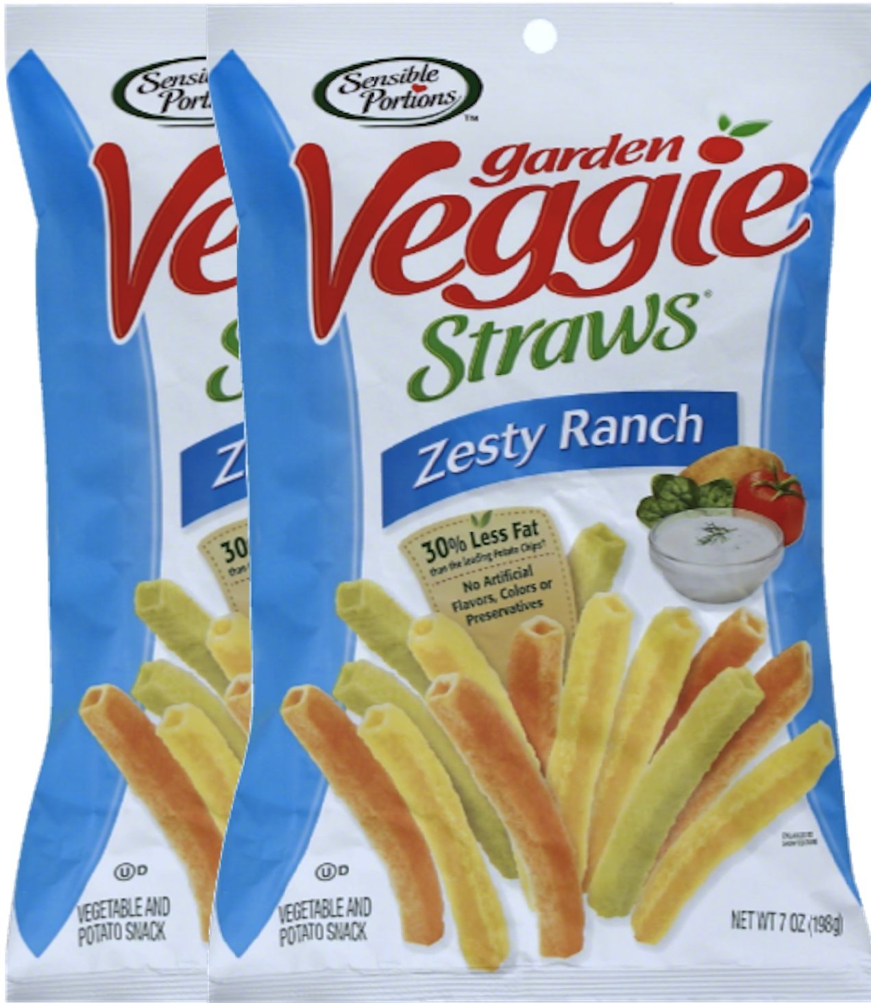 Sensible Portions Zesty Ranch Garden Veggie Straws, 7 oz Snack Care Package for College, Military, Sports (2)