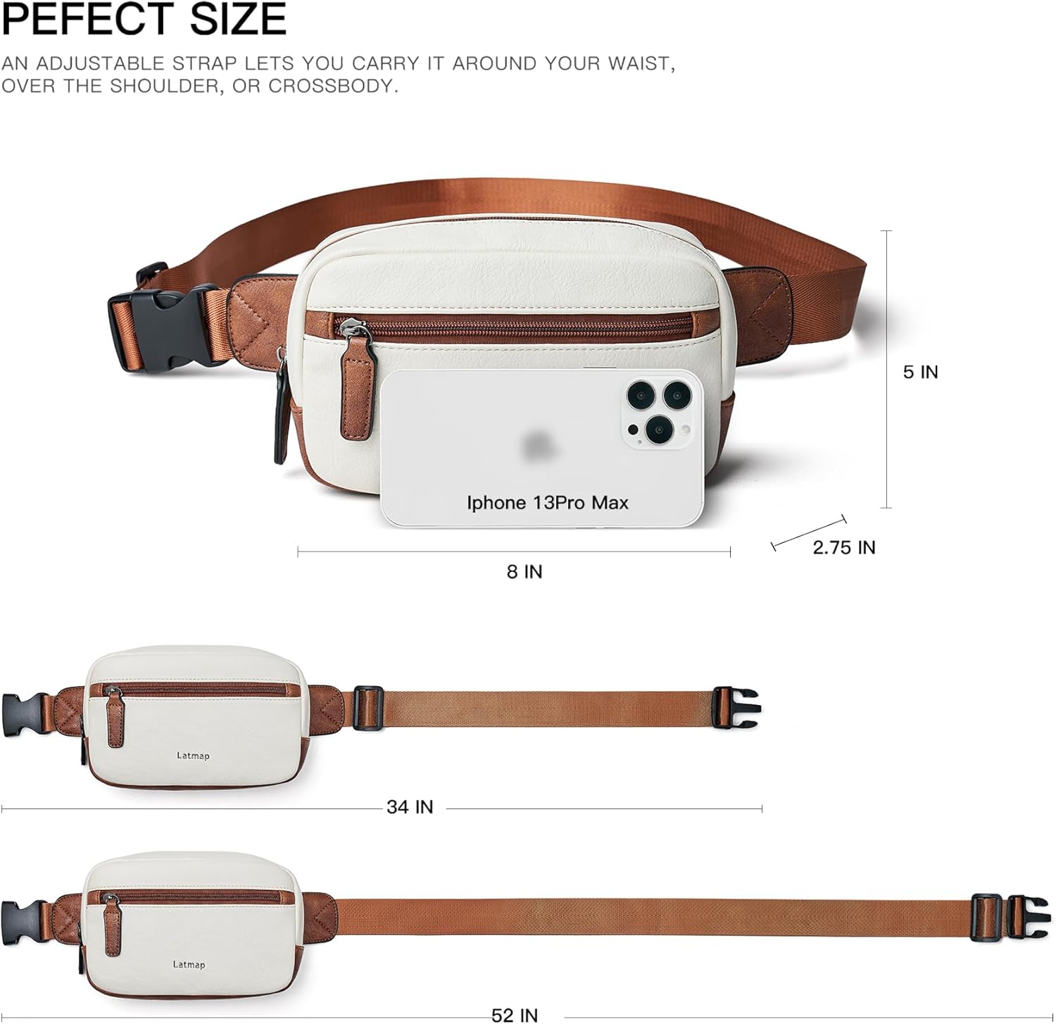 2L Fanny Packs Everywhere Belt Bag Small Fashion Crossbody Waist Pack Faux Leather Waterproof Sling Chest Bag For Women Trendy Beige - Image 4
