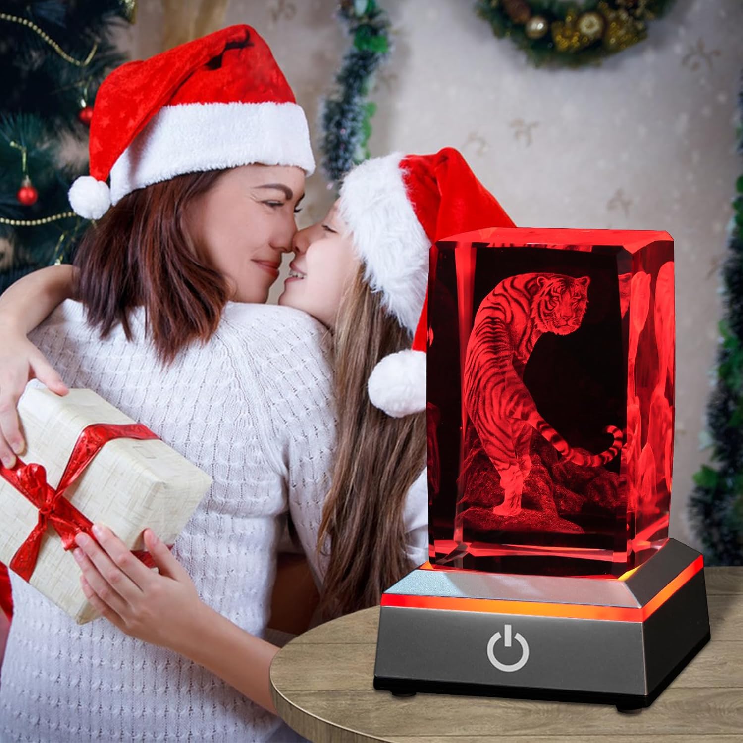 3D Tiger Crystal Night Light with Multicolor LED Base Glass Laser Engraved White Tiger Lamp Figurines Gifts for Boys Girls Lovers Birthday Christmas Room Decor