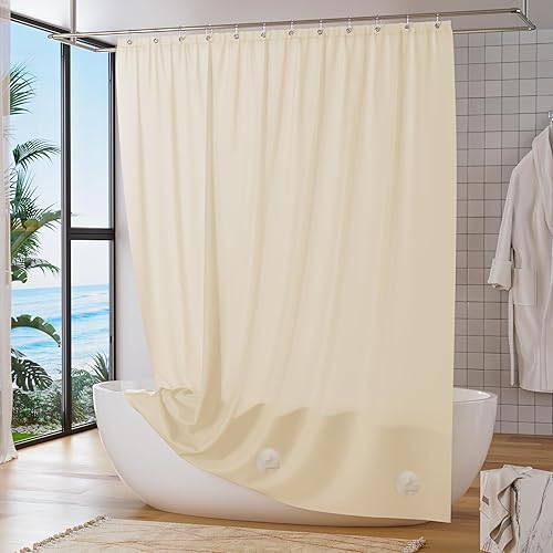 Miniatura 6 de Titanker Forro de cortina de ducha de plástico, 72 x 72 pulgadas, forro de ducha beige ligero de PEVA para baño, forro de ducha impermeable con