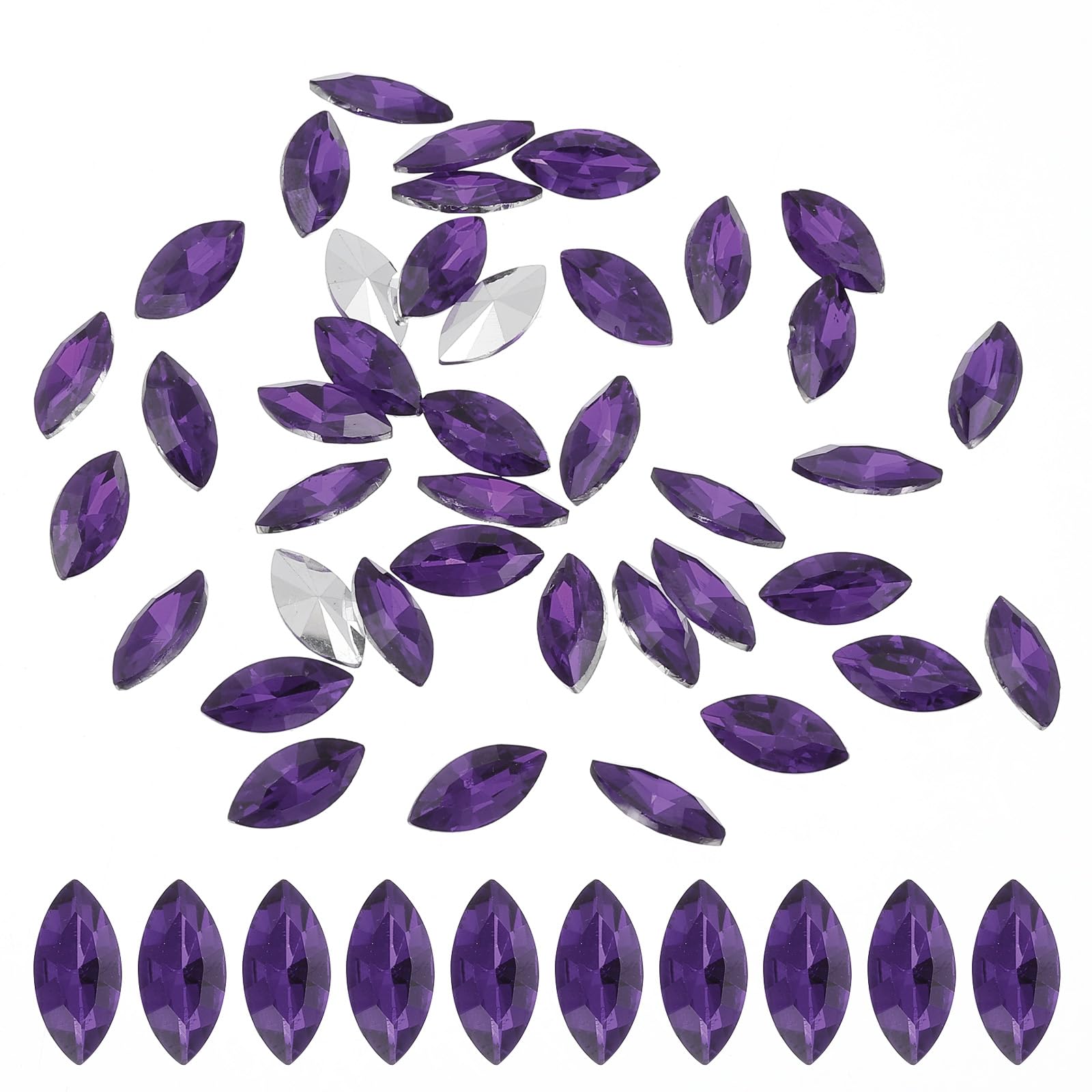 PATIKIL Marquise Gems, 40 Pcs 15x7mm Glass Rhinestones Flat Back Navette Horse Eye Crystal Gems for Jewelry Making DIY Craft Violet