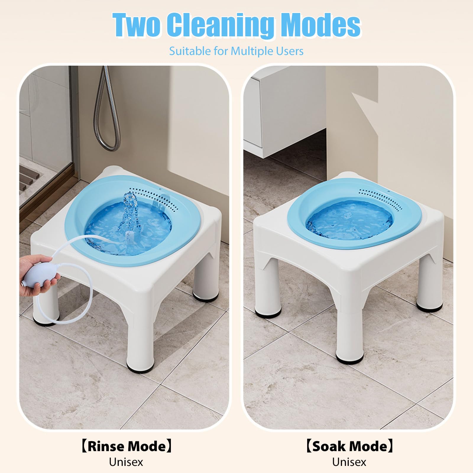 Baño de asiento con taburete, 1600 ml, bañera colgante para baños de asiento, bañera de cadera con acondicionador, resistencia al calor hasta 120 °C, bañera de asiento para tratamiento de hemorroides