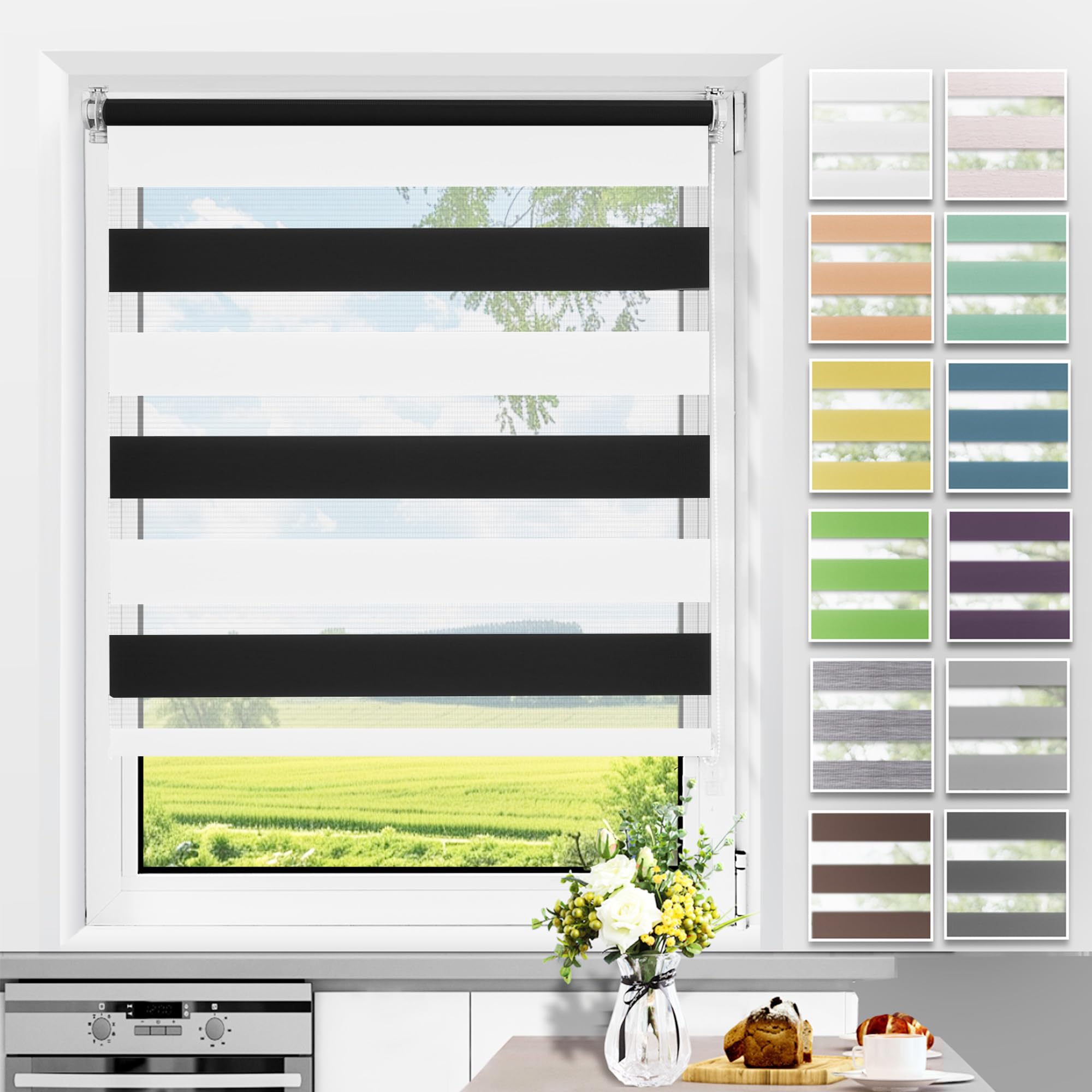 Allesin Doppelrollo Klemmfix ohne Bohren & mit Bohren, Duo Rollos für Fenster und Tür, Klemmrollo Fensterrollo lichtdurchlässig, Sichtschutz und Sonnenschutz