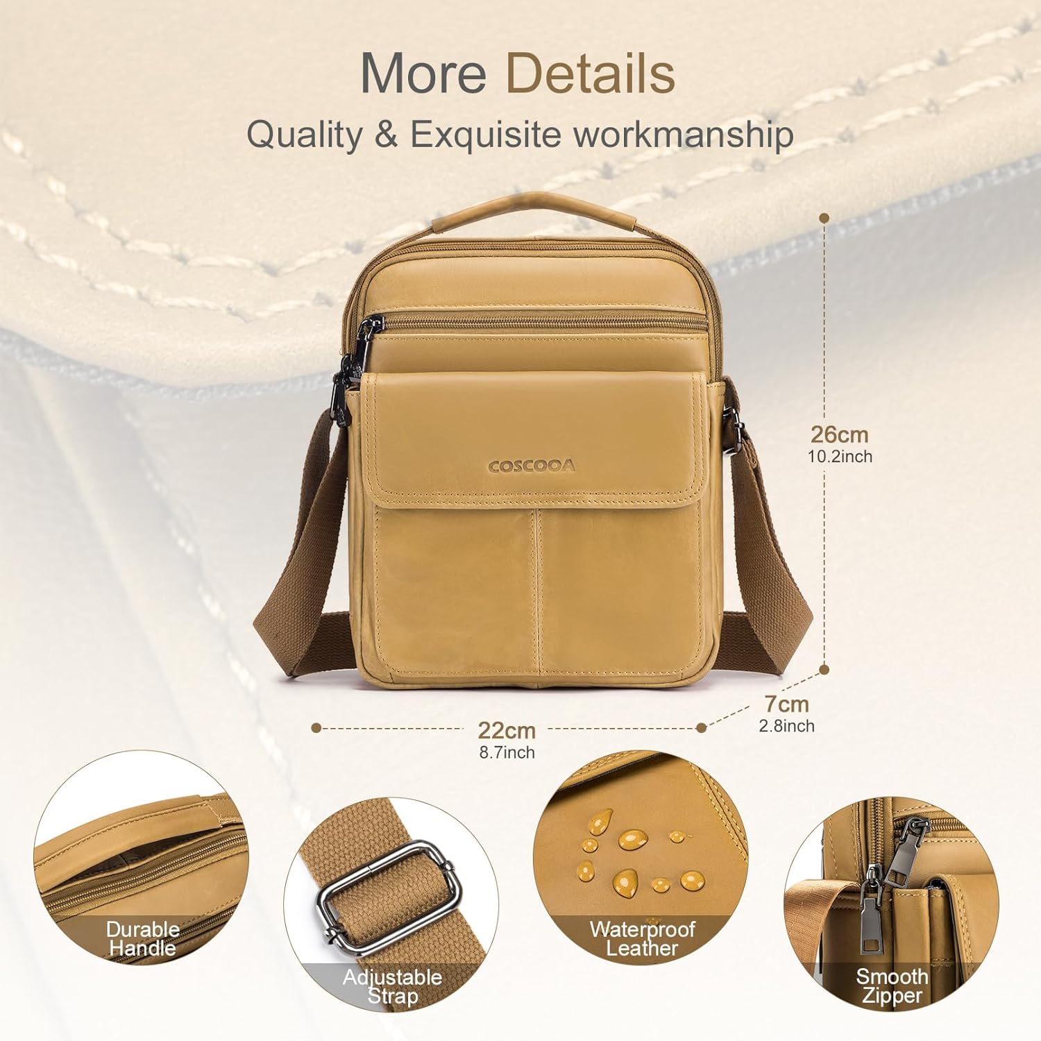 Men's Leather Crossbody Shoulder Bag - Messenger Satchel Travel Handbag - Image 4