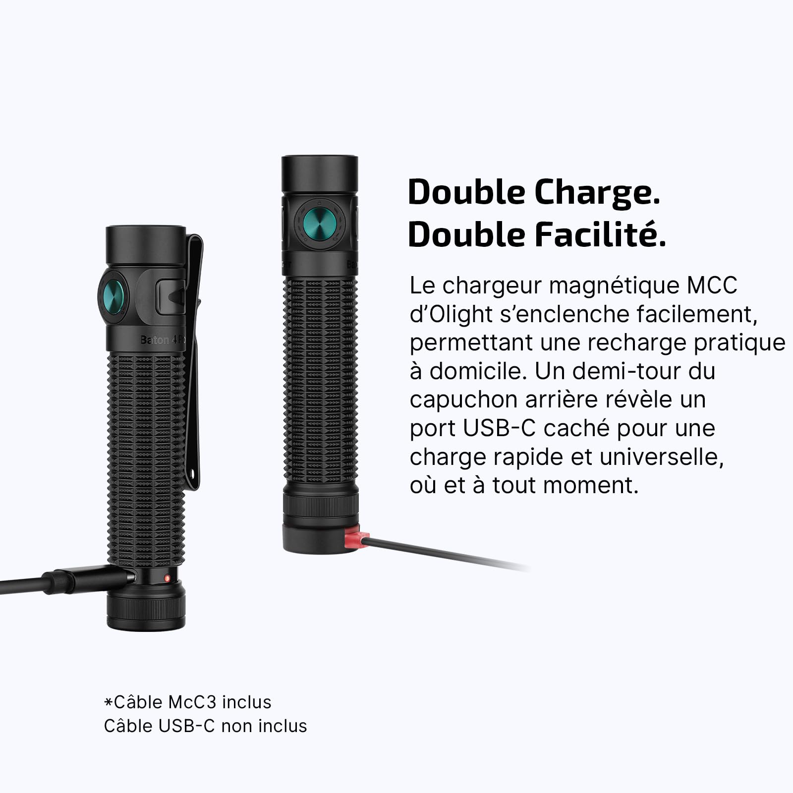 OLIGHT Baton 4 Pro Lampe Torche EDC, 1600 Lumens, Charge Magnétique & USB-C | Batterie 3500mAh,Double Interrupteur, 5 modes, Portée 200m,Etanche IPX8 pour les urgences domestiques,