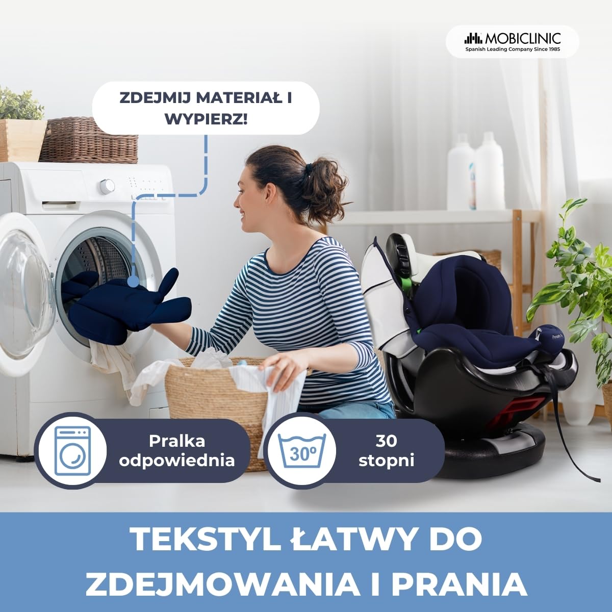 Mobiclinic®, Fotelik samochodowy, Obrót 360º, Regulacja i-size, Top tether, Grupa 0/1/2/3, Max. 36 kg, Podwyższenie dla dzieci, Pandafix, 5-punktowa uprząż, Regulacja, Leżanka 3 pozycje