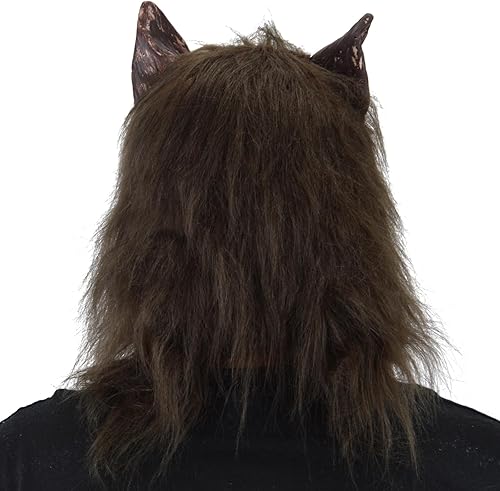 Miniatura 4 de PARTY ZONE Máscara de lobo para fiesta, cosplay, disfraz de hombre lobo, tatuajes temporales de cicatrices adhesivas, máscara de hombre lobo marrón