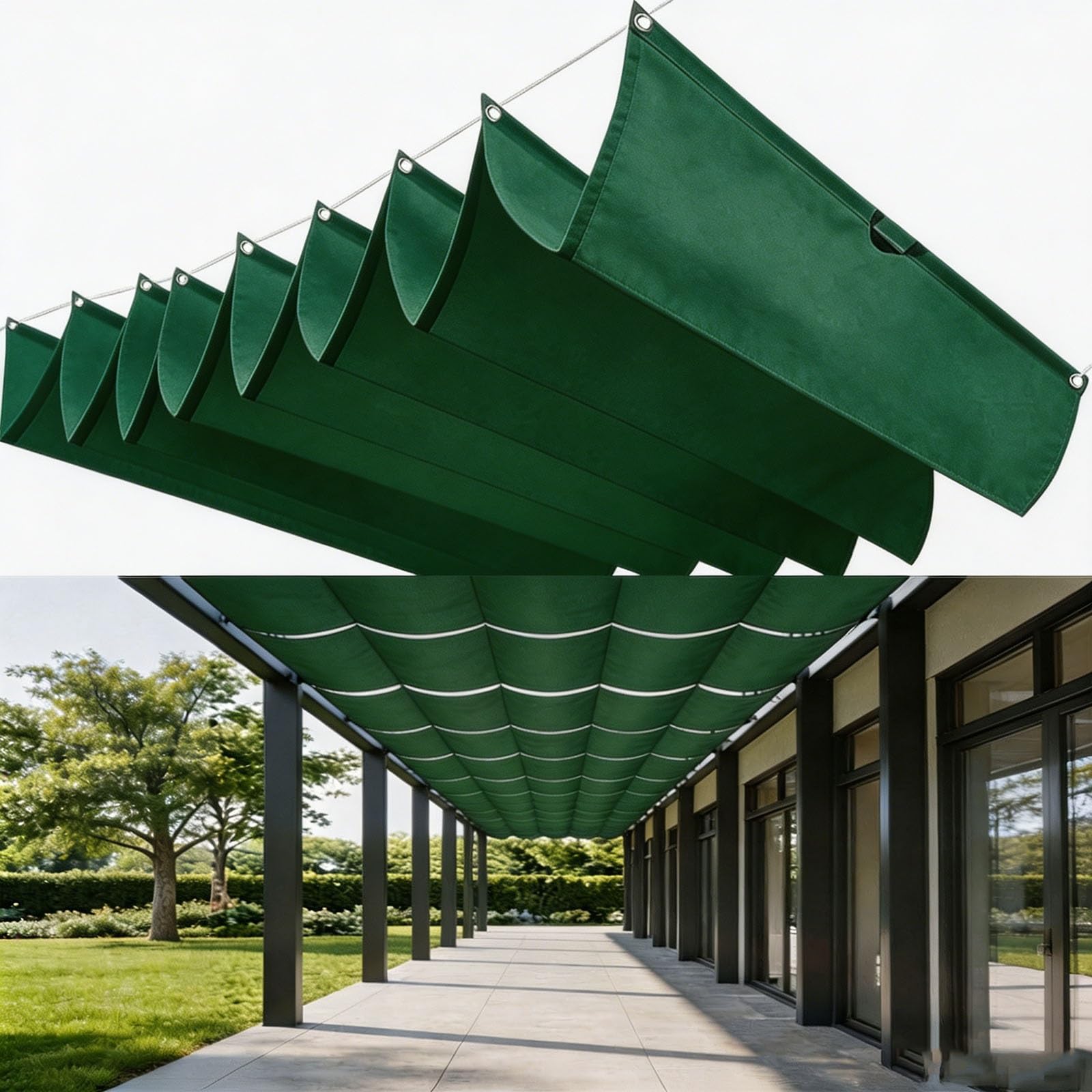 Voile d'ombrage vague rétractable 1x6m vert imperméable