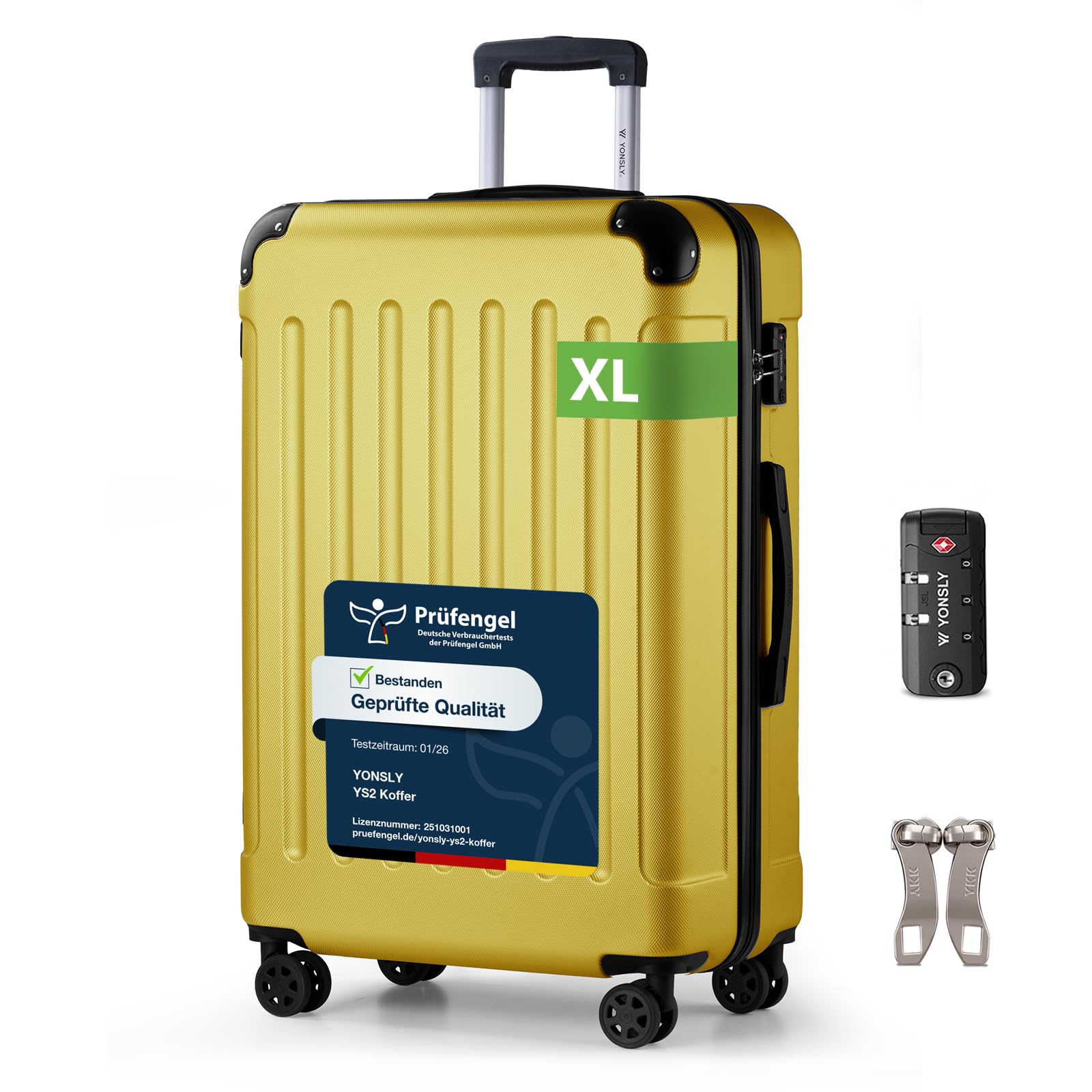 YONSLY Trolley Koffer Set, Reisekoffer, Rollkoffer Handgepäck, Kabinkoffer Suitcase, Gepäckset mit 360° Rollen, Hartschalenreisekoffer, Zahlenschloss, Gummigriff