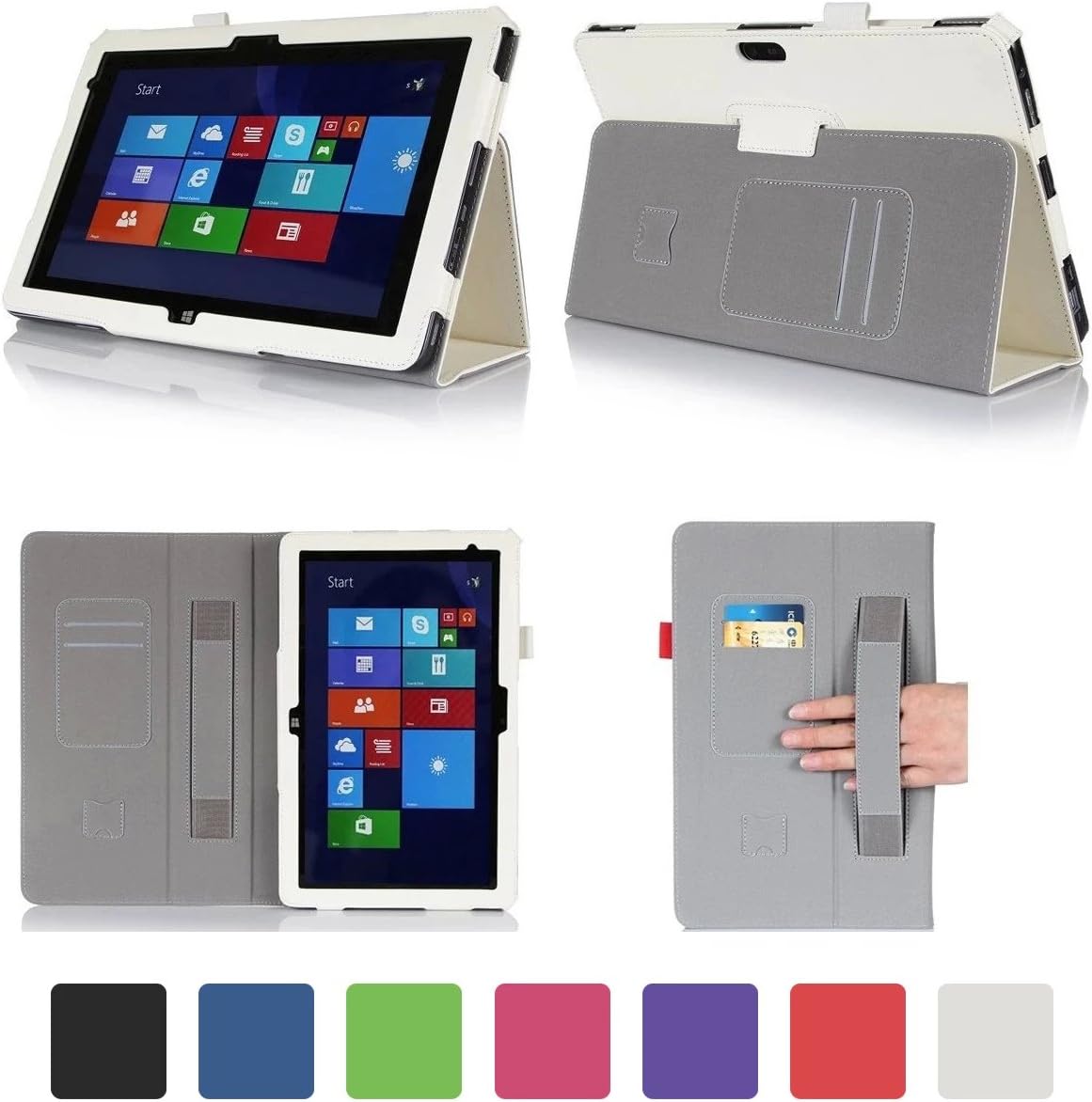 VIIGOOTECH PU Leather Case Cover Stand for DELL venue 11 Pro 10.8 inch/5130(ONLY) White, (with Flip Stand, Integrated Elastic Hand Strap, Stylus Loop, and Smart Cover Auto Wake/Sleep)