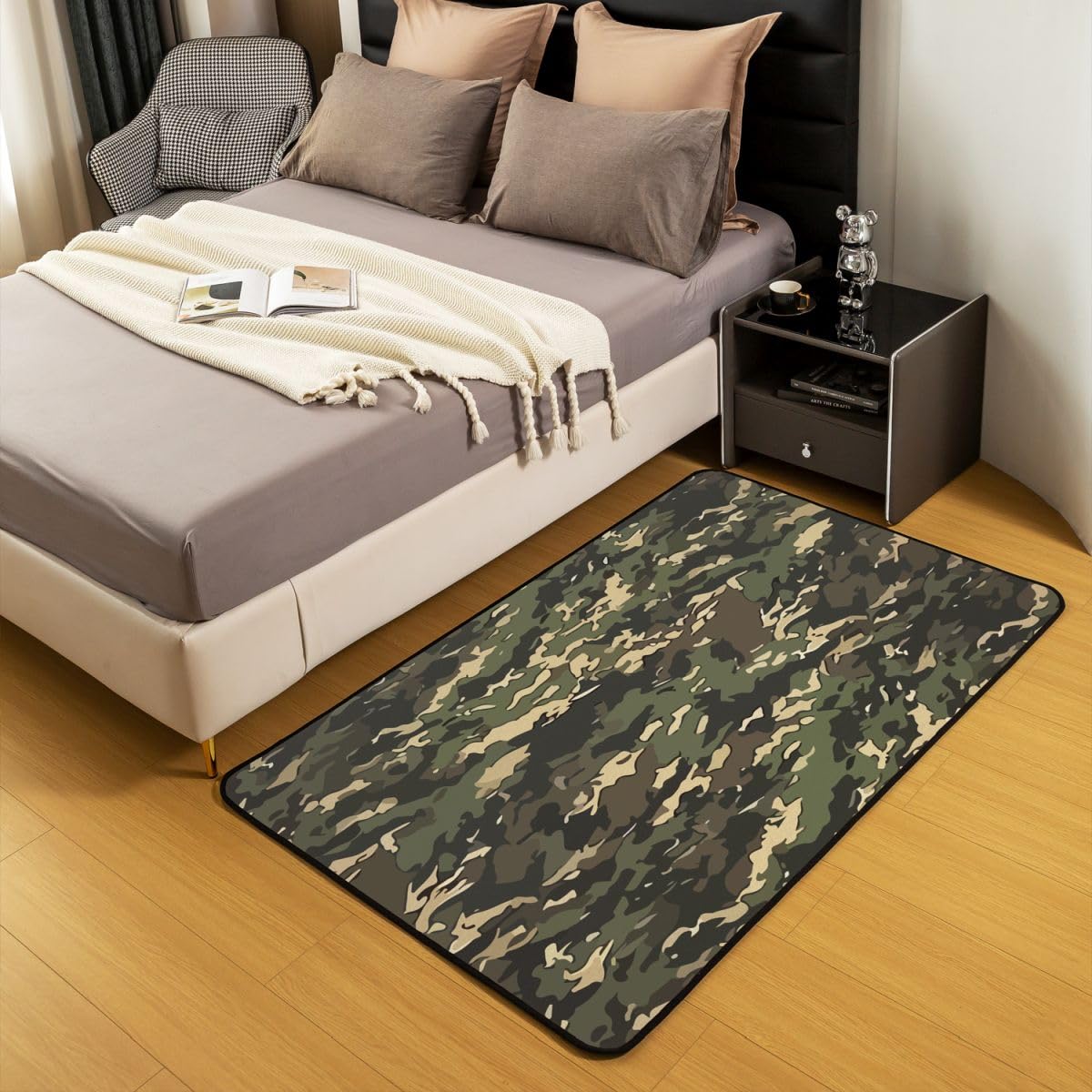 Tapis Salon 150x200cm Militaire Army Tapis Chambre Exterieur Intérieur Camouflage Camo Antidérapant Doux Militaire Style pour Salon Et Chambre Lavable