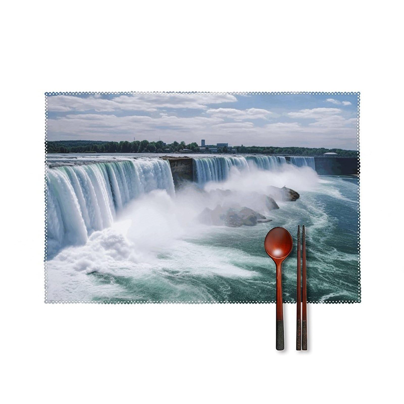 Niagara Falls Placemats Set of 6, 12x18 Inch Heat Resistant Washable Canvas Table Mats, Stain Resistant Decorative Dining Placemats for Kitchen, Restaurant, Outdoor Party