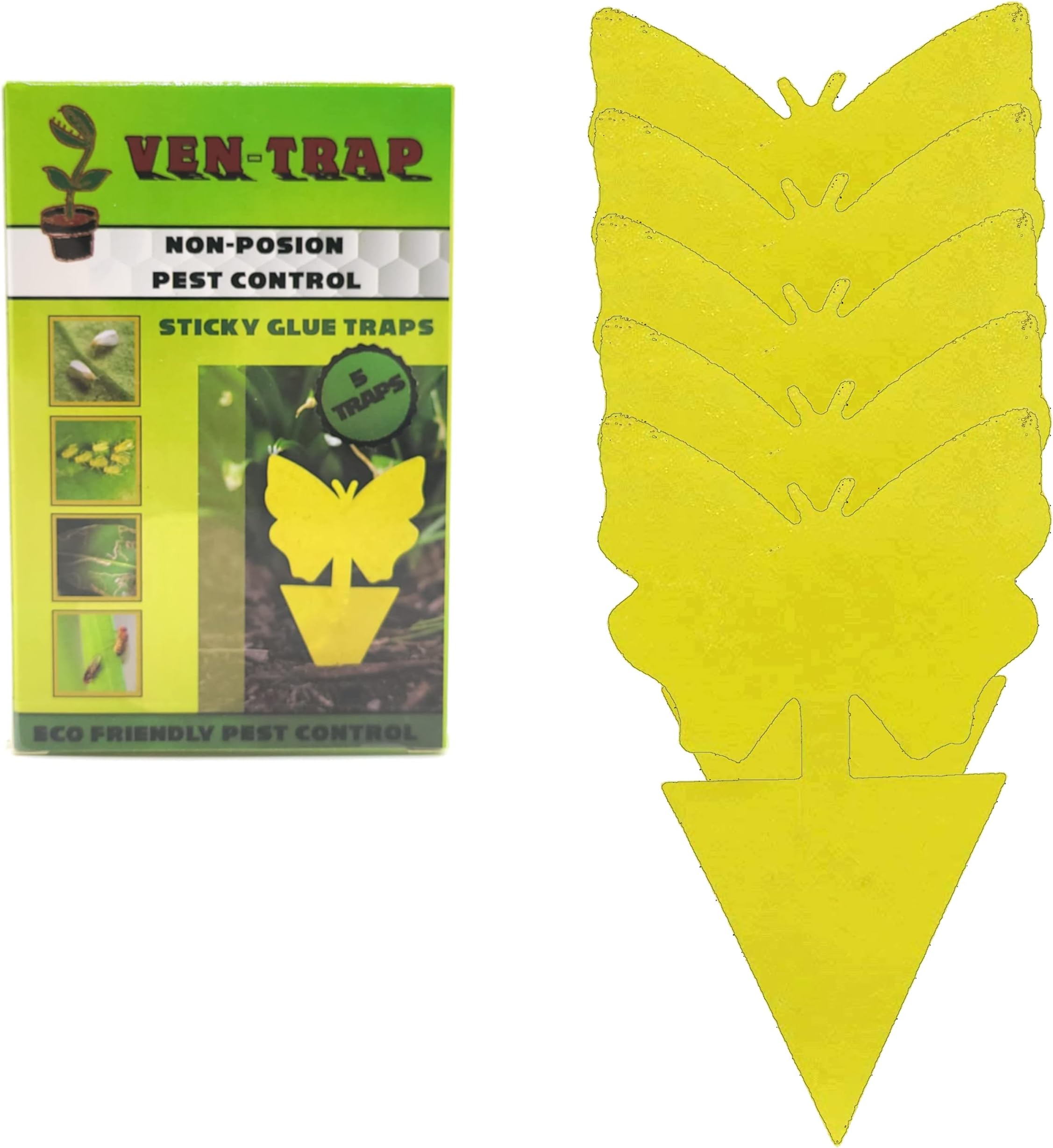 5 Pack - Sticky Yellow Butterfly Bug Traps for - Fruit Fly, Gnat Trap, White Flies, Mosquito, Fungus Gnats, Flying Insects Indoor/Outdoor Use