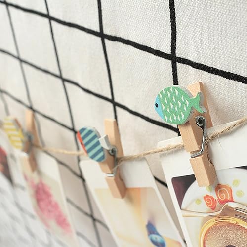 Miniatura 5 de 50 pinzas de madera con diseño de dibujos animados para tarjetas, pinzas para fotos, decoración de boda con cuerda de yute (peces)
