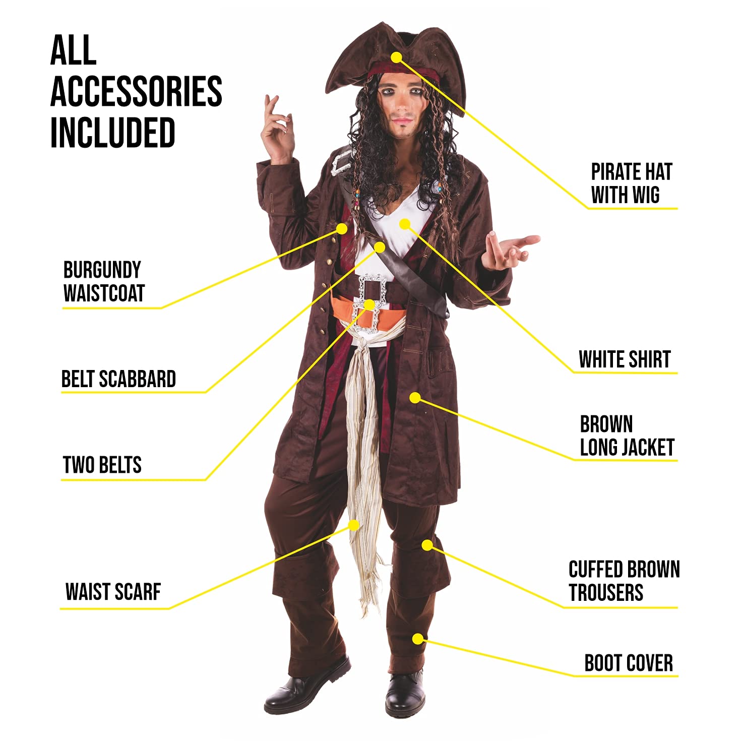 Fun Shack Disfraz Pirata Hombre Adulto, Disfraces Piratas, Traje de Pirata, Disfraz Carnaval Hombre y Halloween