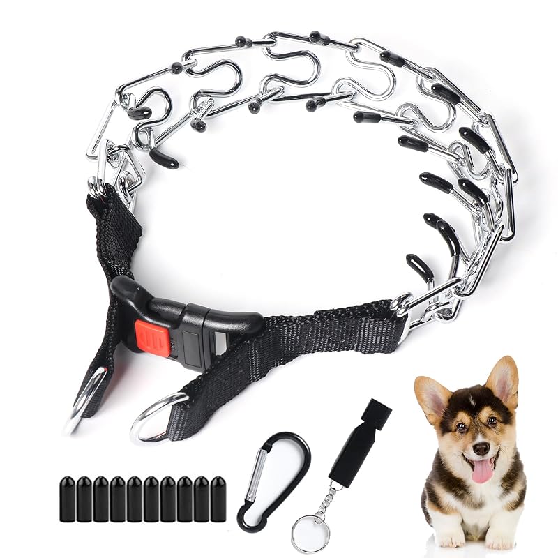 Coleira de pinos para cães Yvnicll ajustável com fivela de liberação rápida, tamanho S, 25,4–33,02 cm Metallic