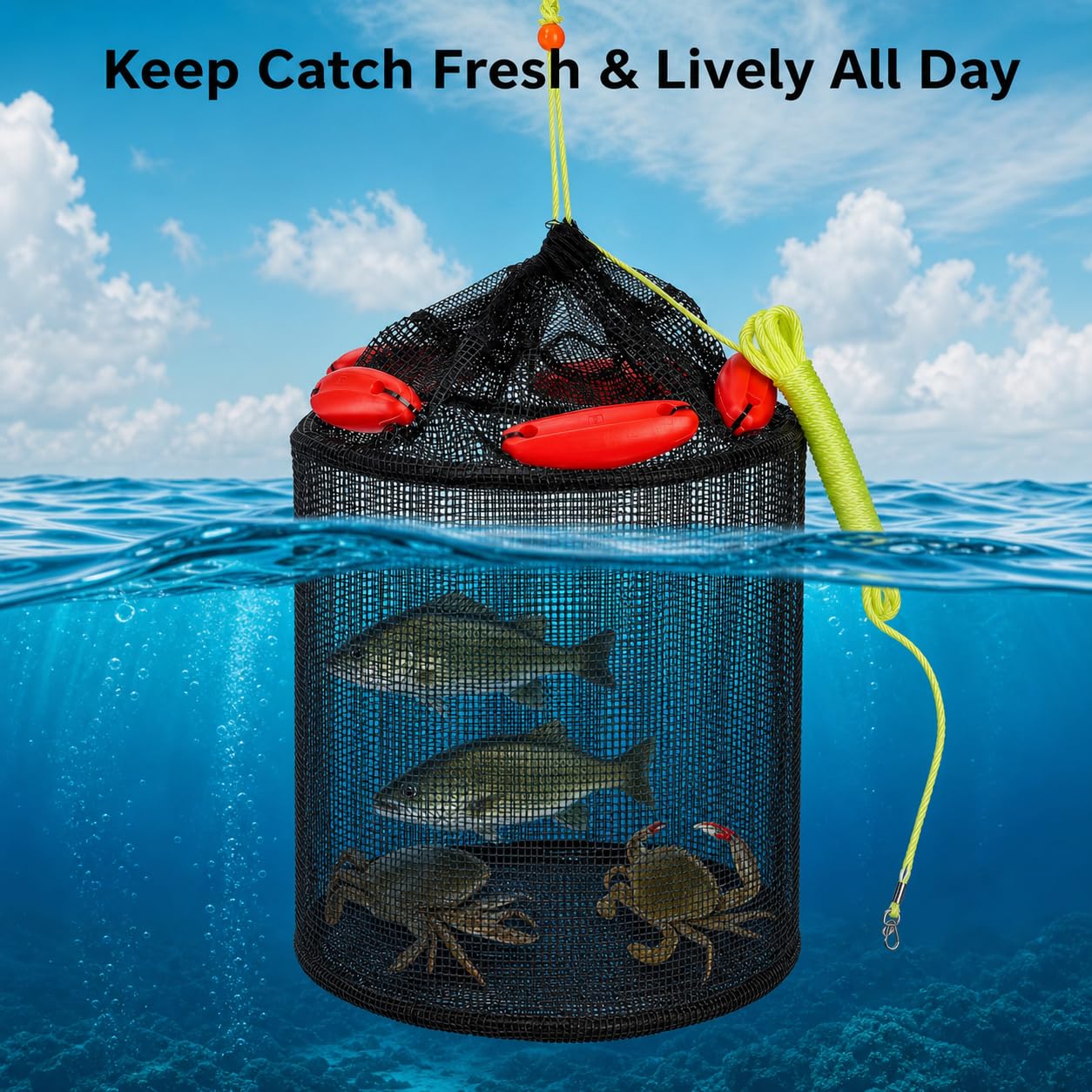 ZENFUN Grand Panier à Poisson Flottant Pliable pour Poissons Vivants capturés, Cage à appâts Pliable en Maille de 40,6 x 38,1 cm, piège à appâts de pêche, piège à appâts de pêche, Seau de pêche avec