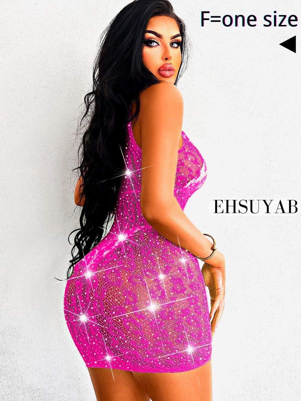 EHSUYAB Rave Outfits, Glitter Rhinestone, Fishnet Dress, Exotic Dancewear