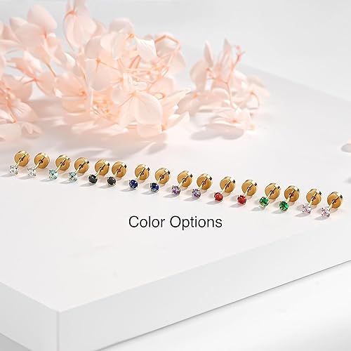 Miniatura 5 de Small Gold Stud Flat Back Earrings for Women 14k Gold, Hypoallergenic Flatback Cartilage Earring Stud, Helix Conch Tragus Piercing Jewelry, Screw