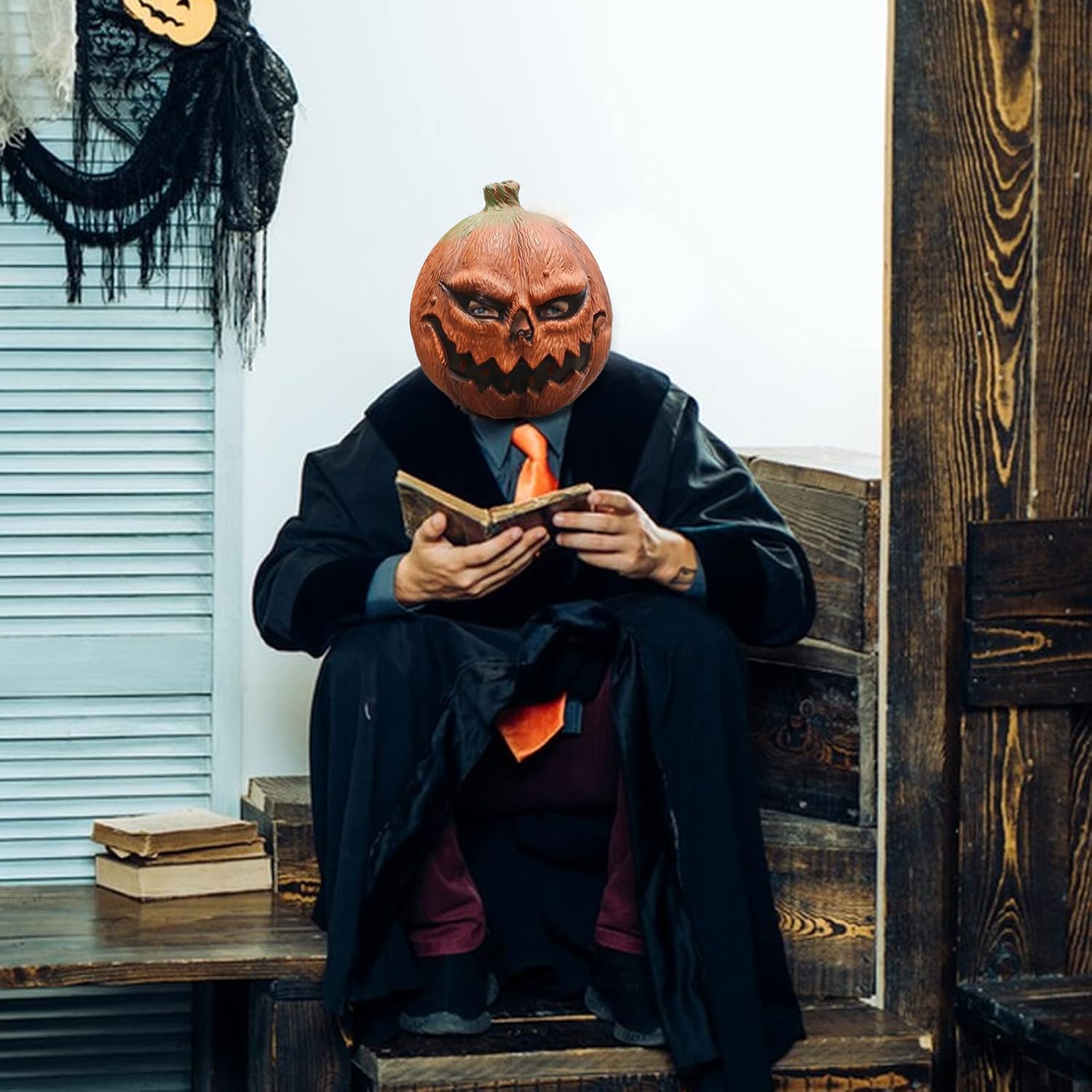 Miniatura 2 de MOLEZU Máscara de calabaza de lujo novedosa para disfraz de Halloween, accesorios para fiesta de disfraces de animales adultos, máscara de látex de