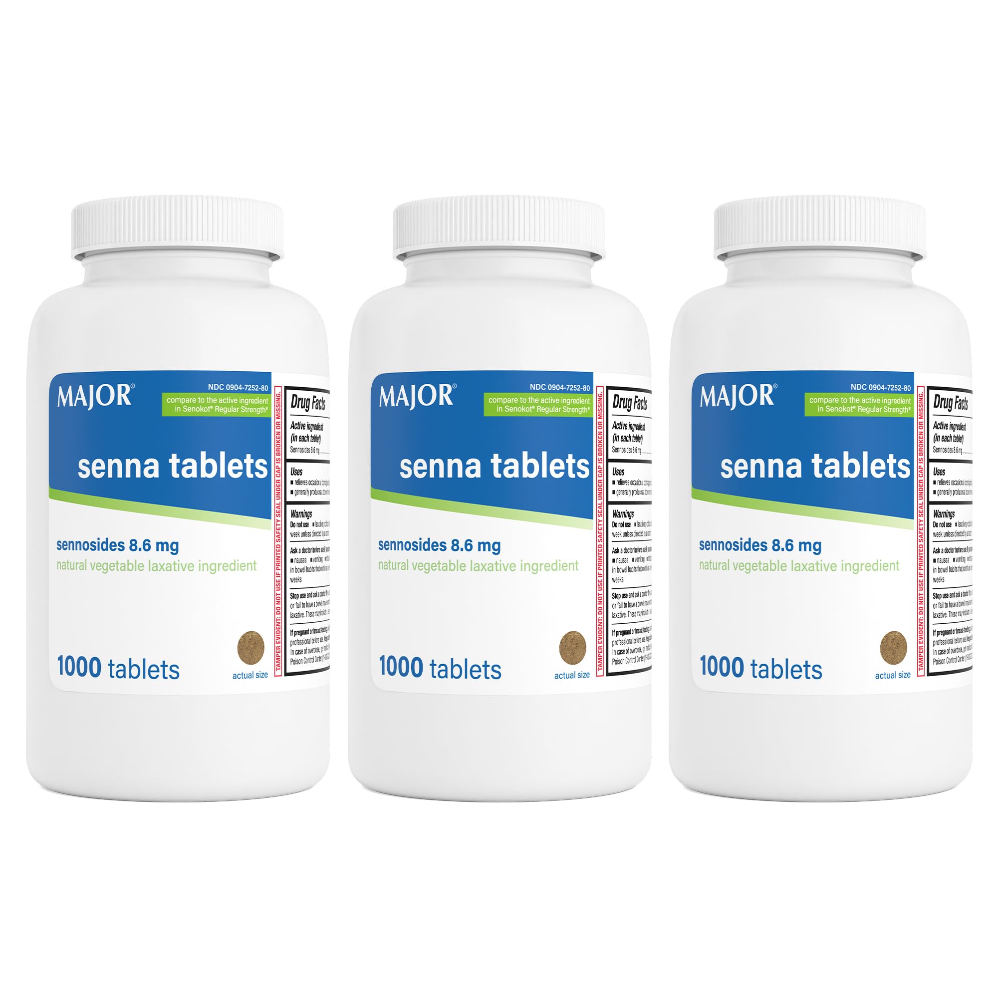 MAJOR Senna 8.6 mg Natural Vegetable Laxative Tablets - Made with Sennosides - 1000-Count (3-Pack)