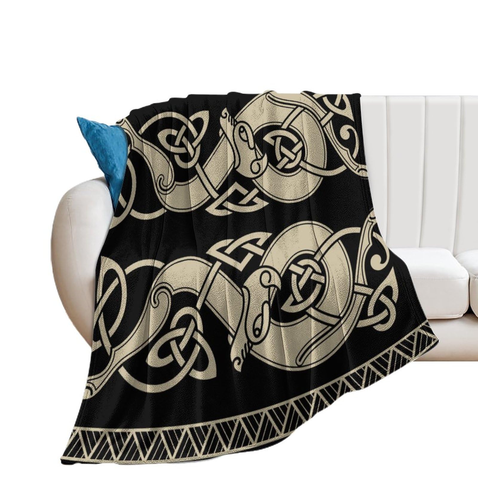 Nibaba Men's Multicoloured Two Wolfs Scandinavian Viking Style Blanket Fuzzy Throws, Soft Blankets For Wo Boys Girls, Cozy Plush Comfy Microfiber Throw Blanket For Couch Sofa Bed 40X50inches (100X125cm)