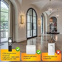 Vista 2 de Apliques de pared dorados, moderno aplique de pared de 3000 K-6000 K, luces LED de cristal regulables para dormitorio, sala de estar, pasillo