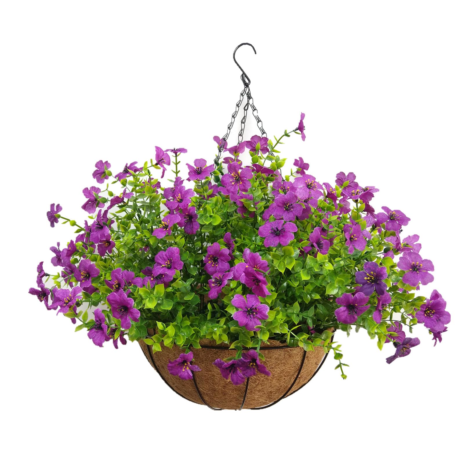 Aflorshope Artificial Violet Flowers Hanging Artificial Violet Flowers Hanging Fake Flowers Faux Plants Basket for Outdoor Garden Porch Window Box Patio Yard Decor (Purple)