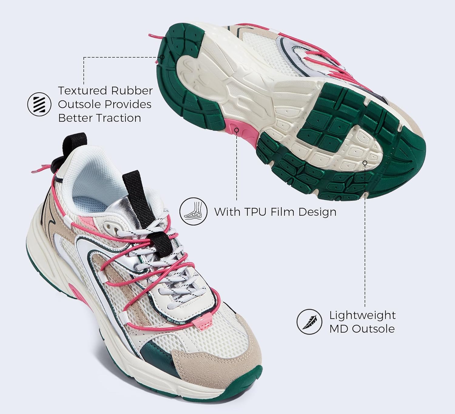 LUCKY STEP Women's Fashion Walking Shoes Running Platform Mesh Casual Sport Gym Work Adjustable Lace Lifestyle Stylish Trendy Athletic Tennis Shoes - Image 7