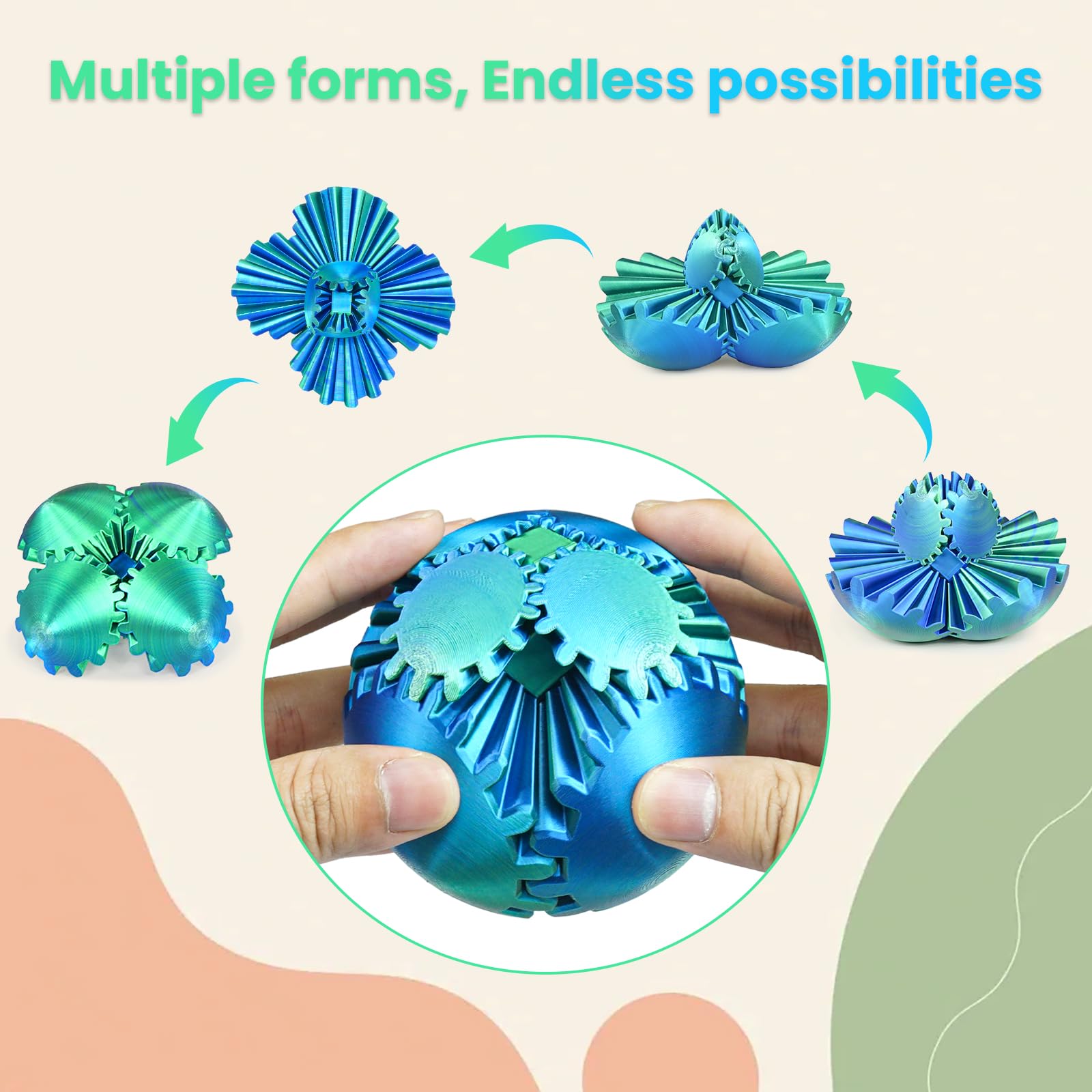 3D Gear Ball Imprimé Gear Ball Cube Fidget Ball Toy, Rotatif