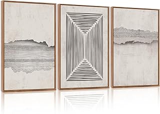 CHDITB Abstract Modern Framed Canvas Wall Art Set, Geometric Line Textur...